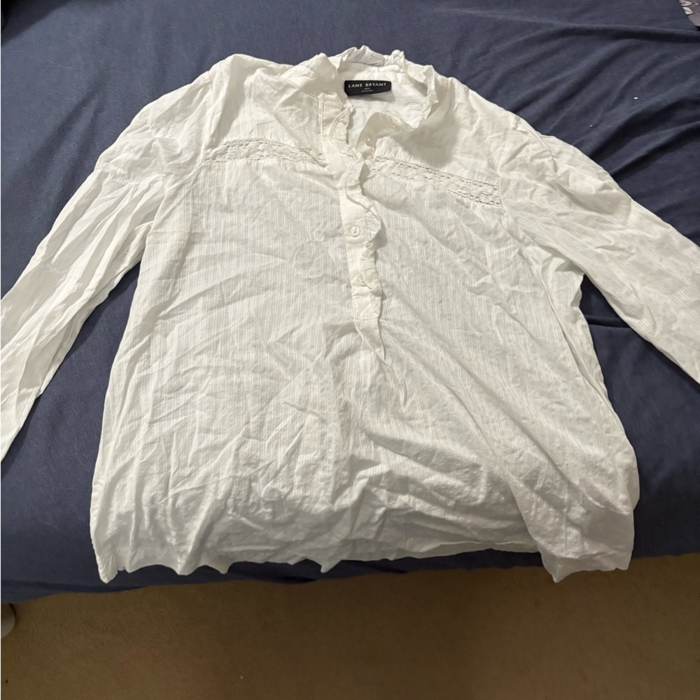 Lane Bryant White Lace-Trimmed Shirt